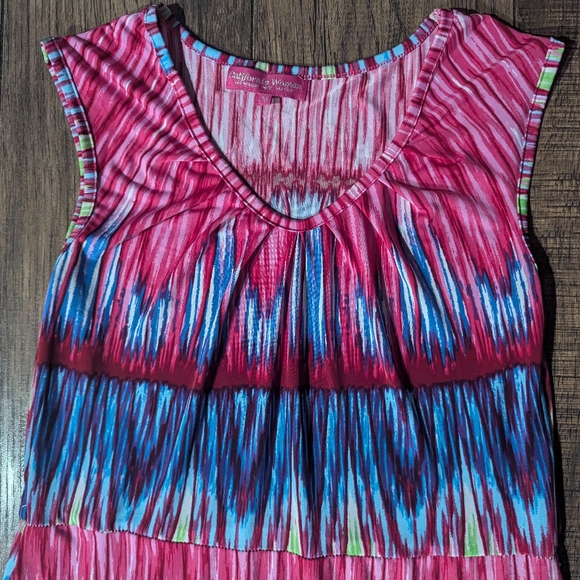 California Woman Bright Pink & Blue Striped Maxi Rayon Dress Size M Colorful - Picture 5 of 16